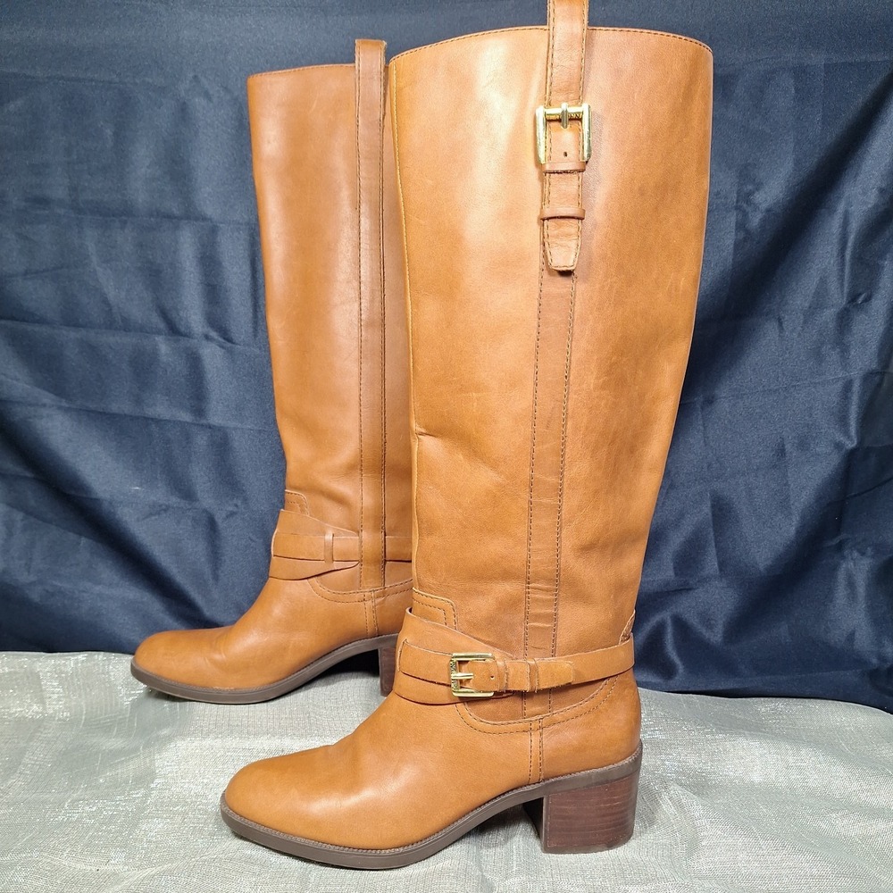 LRL Charleen 9.5 M Tall Riding Boots Cognac Brown Leather Lauren Ralph Lauren